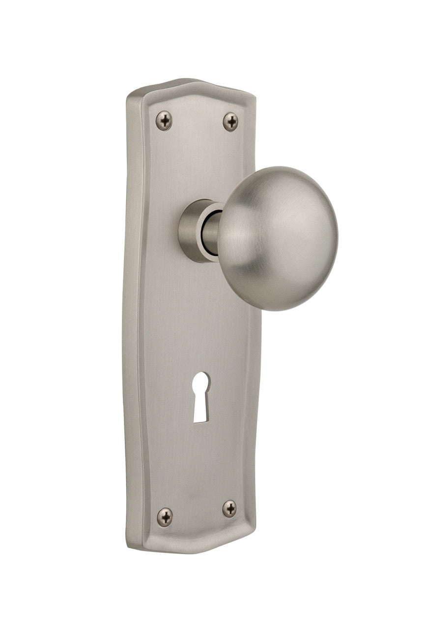 Nostalgic 704453: Prairie Backplate w/New York Knob Passage Door Set - Satin Nickel