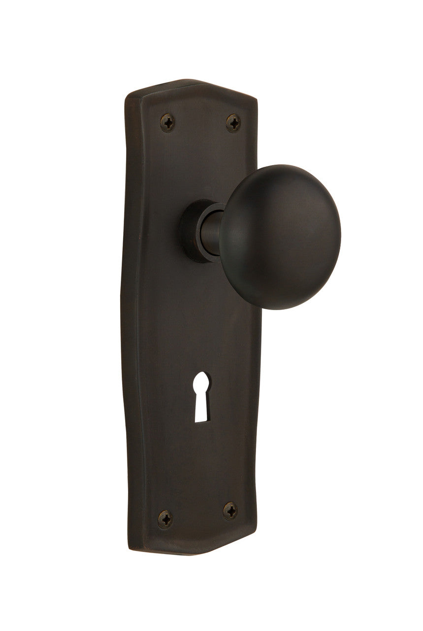 Nostalgic 704454: Prairie Backplate w/New York Knob Passage Door Set - Oil-Rubbed Bronze