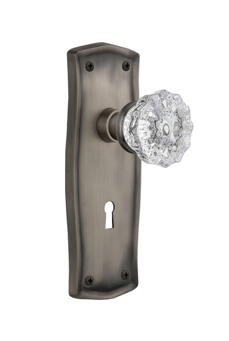 Nostalgic 704464: Prairie Backplate w/Clear Crystal Glass Knob Privacy Door Set - Antique Pewter