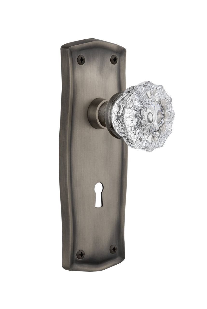 Nostalgic 704476: Prairie Backplate w/Clear Crystal Glass Knob Single Dummy Door Set - Antique Pewter