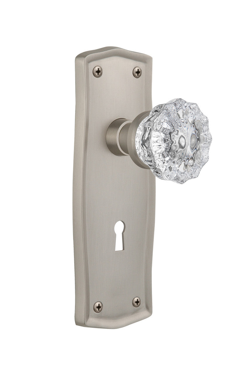 Nostalgic 704477: Prairie Backplate w/Clear Crystal Glass Knob Single Dummy Door Set - Satin Nickel