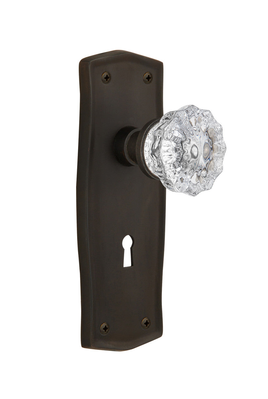Nostalgic 704478: Prairie Backplate w/Clear Crystal Glass Knob Single Dummy Door Set - Oil-Rubbed Bronze