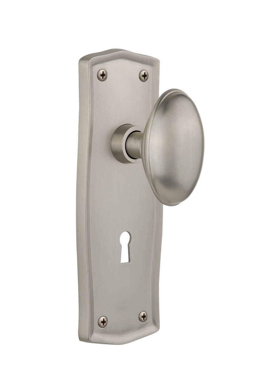 Nostalgic 704482: Prairie Backplate w/Homestead Knob Privacy Door Set - Satin Nickel