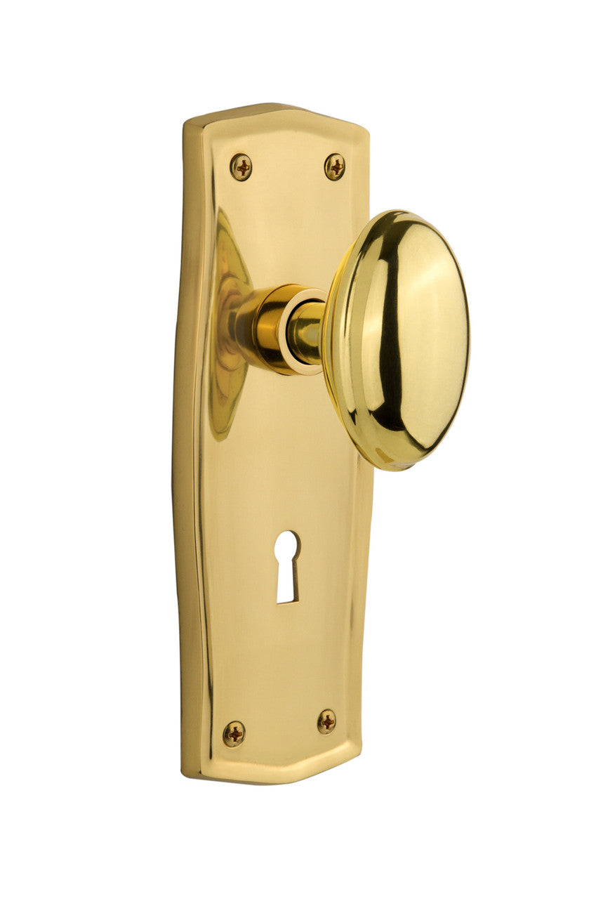 Nostalgic 704485: Prairie Backplate w/Homestead Knob Passage Door Set - Polished Brass