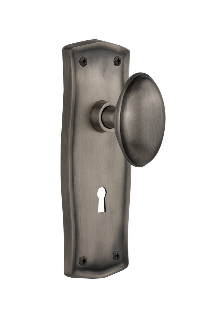 Nostalgic 704486: Prairie Backplate w/Homestead Knob Passage Door Set - Antique Pewter