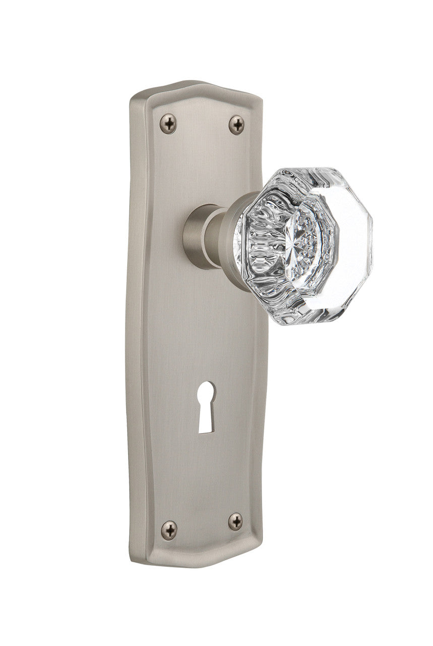 Nostalgic 704502: Prairie Backplate w/Waldorf Knob Privacy Door Set - Satin Nickel