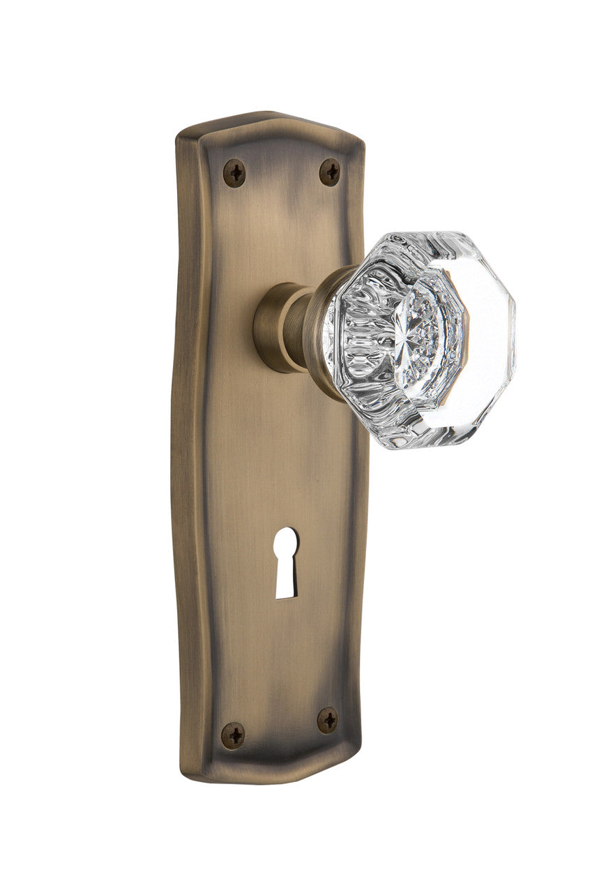 Nostalgic 704509: Prairie Backplate w/Waldorf Knob Passage Door Set - Antique Brass