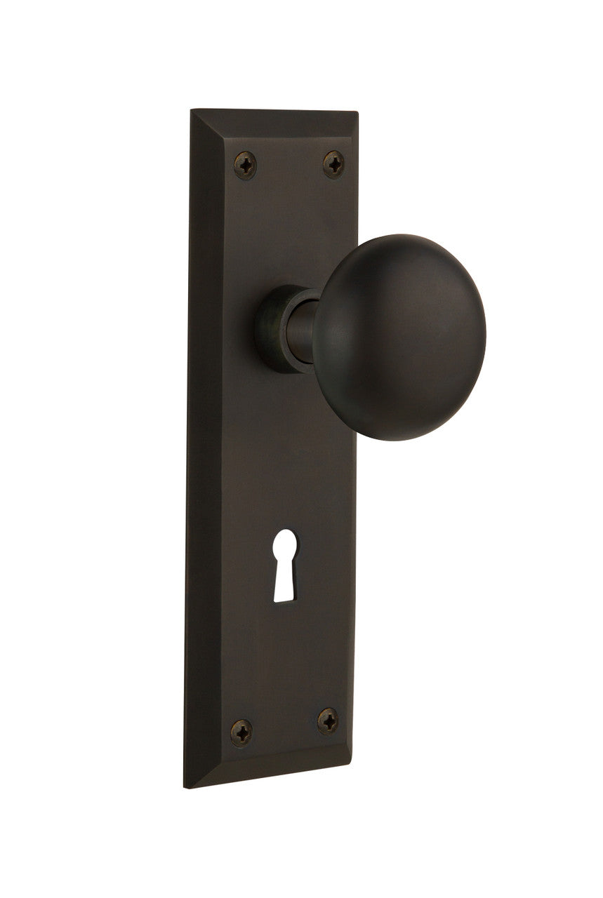 Nostalgic 704553: New York Backplate w/New York Knob Single Dummy Door Set - Oil-Rubbed Bronze