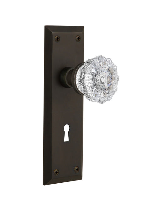 Nostalgic 704558: New York Backplate w/Clear Crystal Glass Knob Privacy Door Set - Oil-Rubbed Bronze