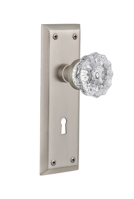 Nostalgic 704572: New York Backplate w/Clear Crystal Glass Knob Single Dummy Door Set - Satin Nickel