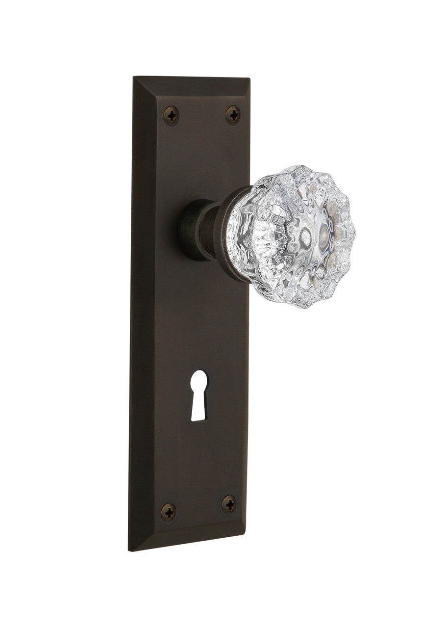 Nostalgic 704573: New York Backplate w/Clear Crystal Glass Knob Single Dummy Door Set - Oil-Rubbed Bronze