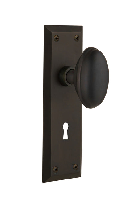 Nostalgic 704579: New York Backplate w/Homestead Knob Privacy Door Set - Oil-Rubbed Bronze