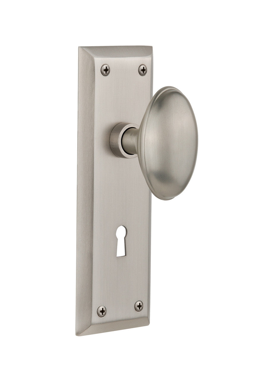 Nostalgic 704599: New York Backplate w/Homestead Knob Single Dummy Door Set - Satin Nickel