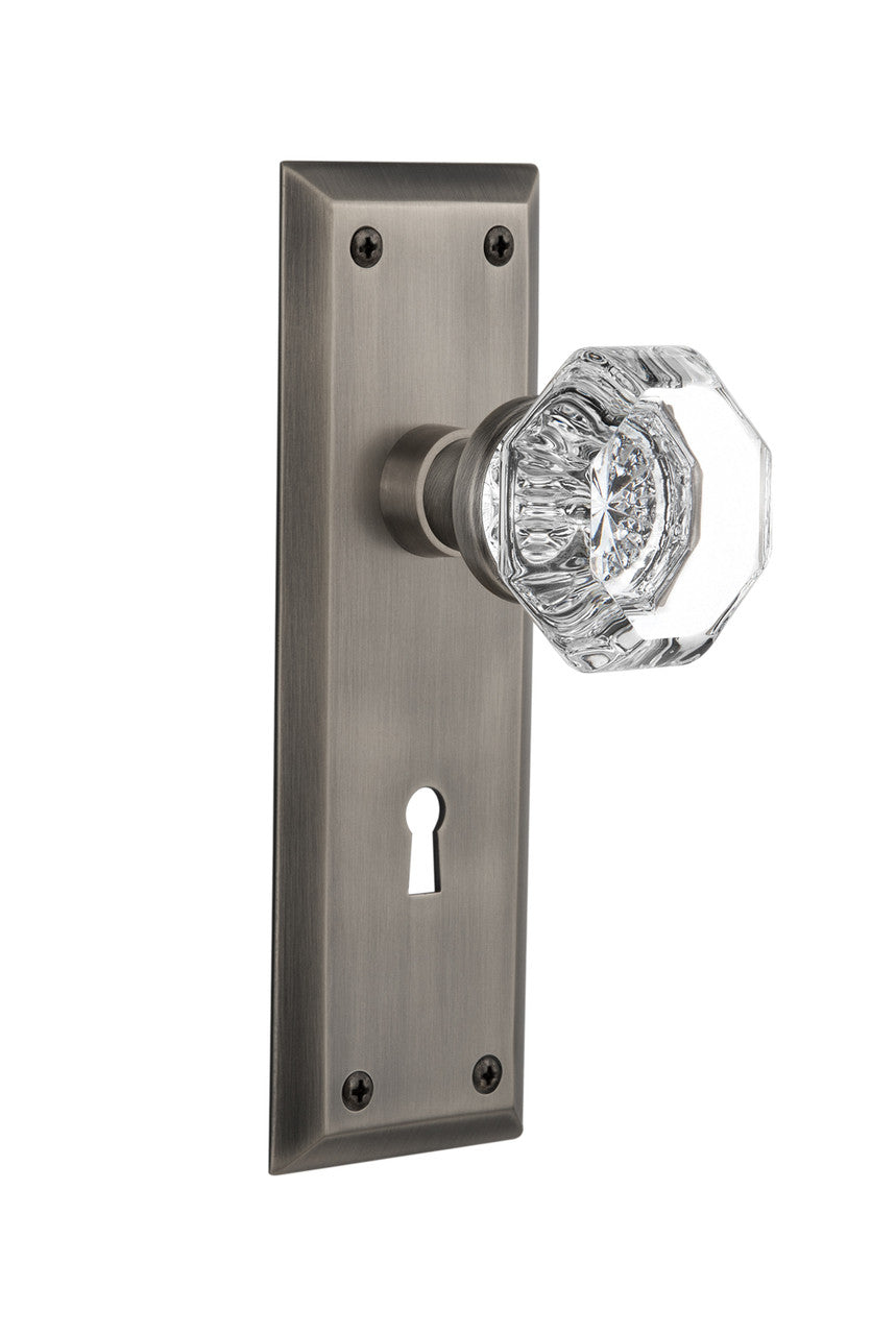 Nostalgic 704605: New York Backplate w/Waldorf Knob Privacy Door Set - Antique Pewter