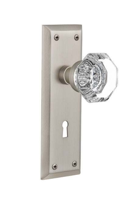Nostalgic 704606: New York Backplate w/Waldorf Knob Privacy Door Set - Satin Nickel
