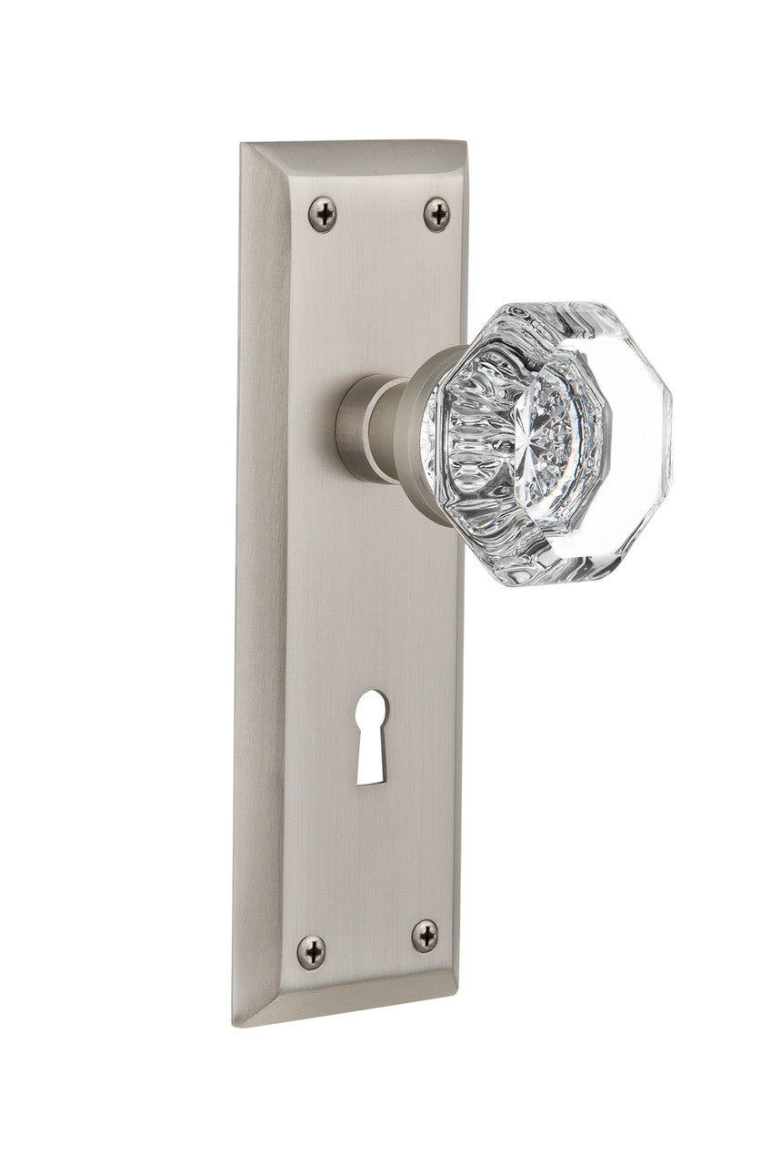 Nostalgic 704606: New York Backplate w/Waldorf Knob Privacy Door Set - Satin Nickel