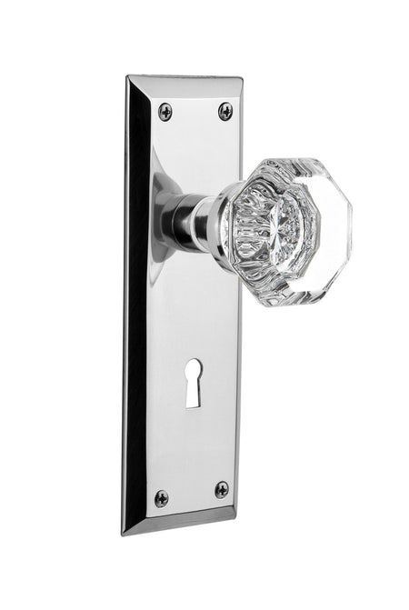 Nostalgic 704609: New York Backplate w/Waldorf Knob Privacy Door Set - Bright Chrome