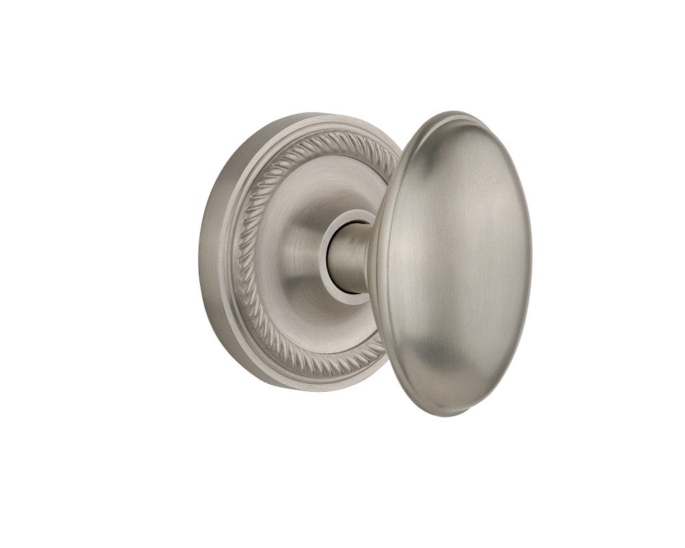 Nostalgic 704663: Rope Rosette w/Homestead Knob Privacy Door Set - Satin Nickel