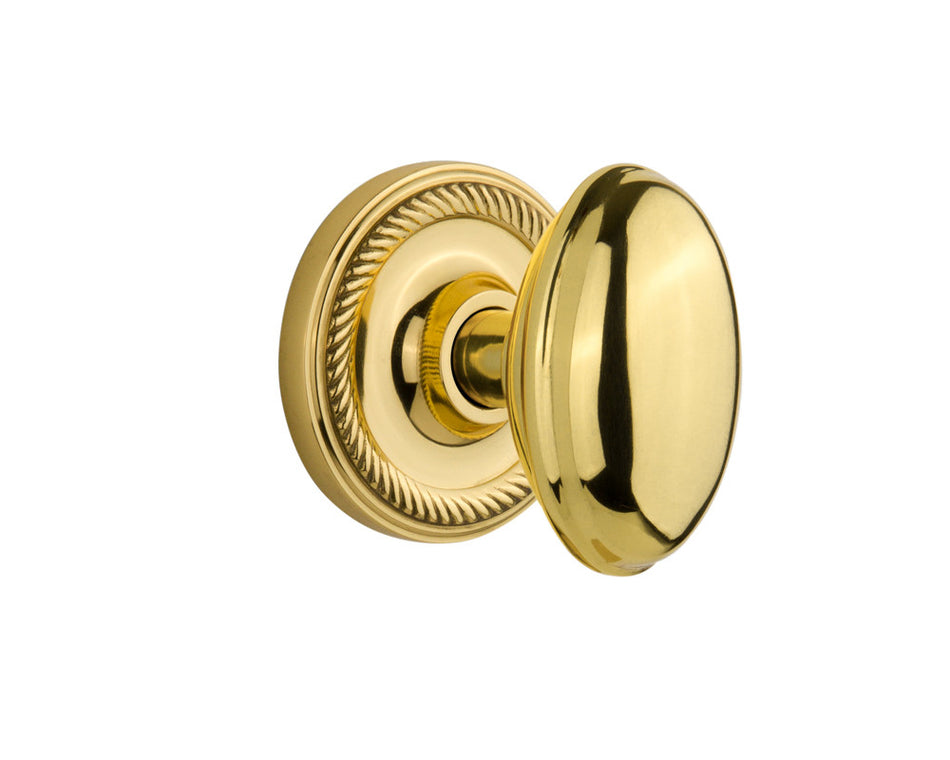 Nostalgic 704668: Rope Rosette w/Homestead Knob Passage Door Set - Polished Brass