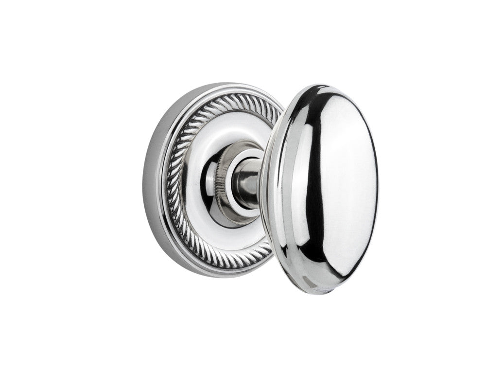 Nostalgic 704674: Rope Rosette w/Homestead Knob Passage Door Set - Bright Chrome