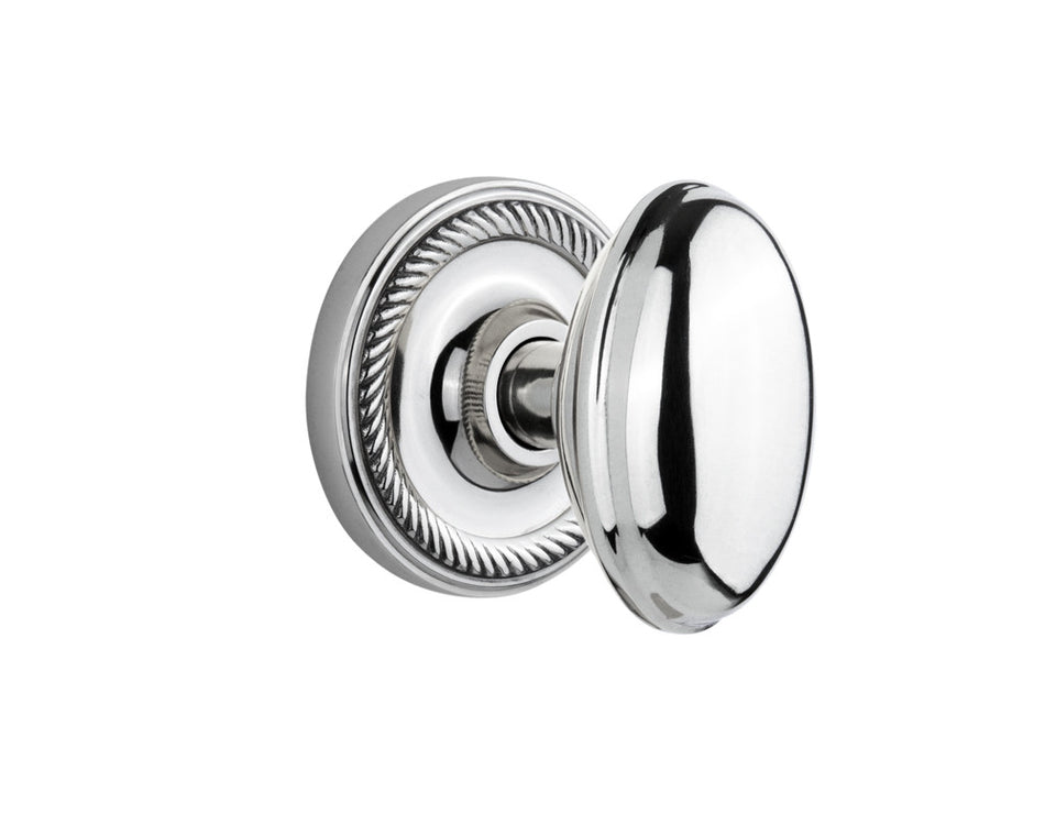 Nostalgic 704674: Rope Rosette w/Homestead Knob Passage Door Set - Bright Chrome