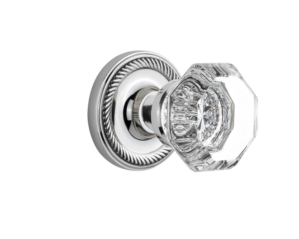 Nostalgic 704695: Rope Rosette w/Waldorf Knob Privacy Door Set - Bright Chrome