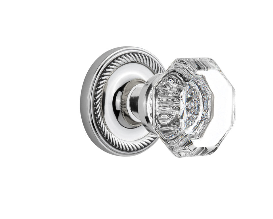 Nostalgic 704695: Rope Rosette w/Waldorf Knob Privacy Door Set - Bright Chrome