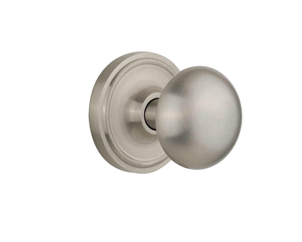 Nostalgic 704785: Classic Rosette w/New York Knob Passage Door Set - Satin Nickel