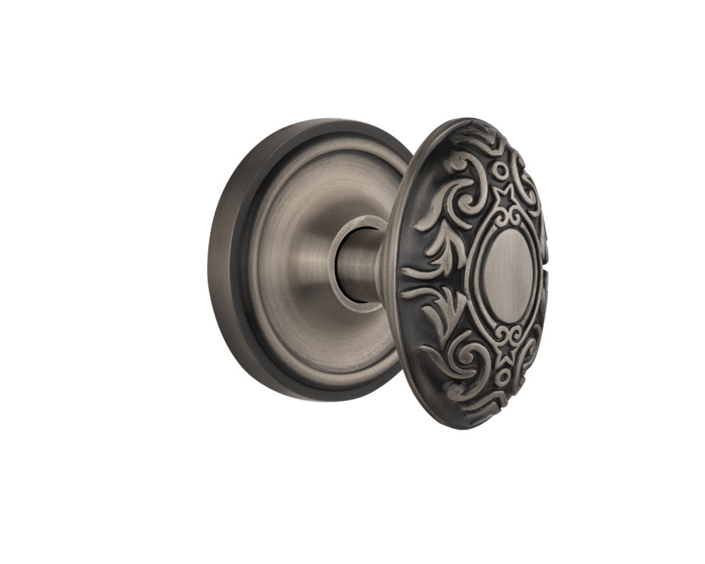 Nostalgic 704812: Classic Rosette w/Victorian Knob Single Dummy Door Set - Antique Pewter