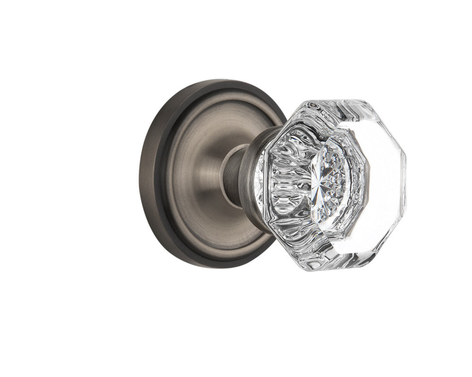 Nostalgic 704814: Classic Rosette w/Waldorf Knob Privacy Door Set - Antique Pewter