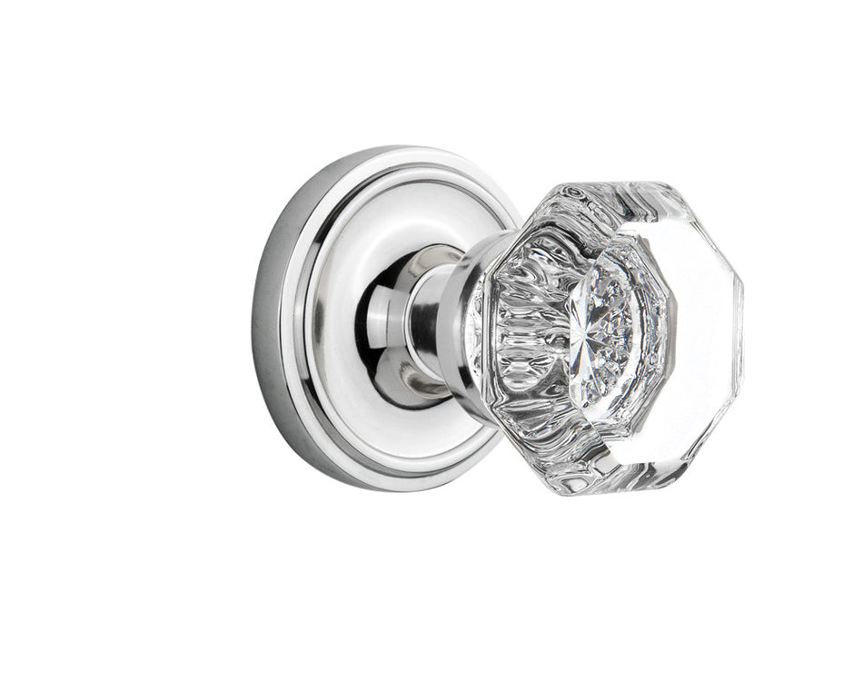 Nostalgic 704826: Classic Rosette w/Waldorf Knob Passage Door Set - Bright Chrome