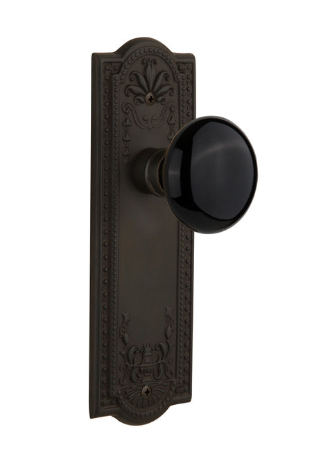 Nostalgic 710113: Meadows Backplate w/Black Porcelain Knob Single Dummy Door Set - Oil-Rubbed Bronze