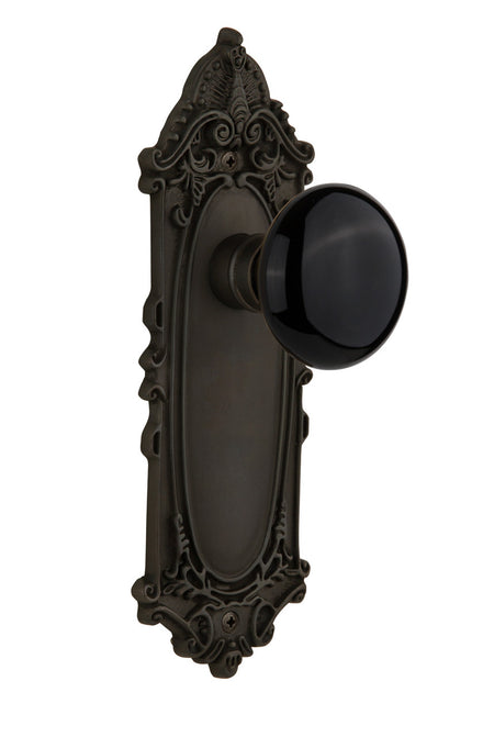 Nostalgic 710134: Victorian Backplate w/Black Porcelain Knob Single Dummy Door Set - Oil-Rubbed Bronze