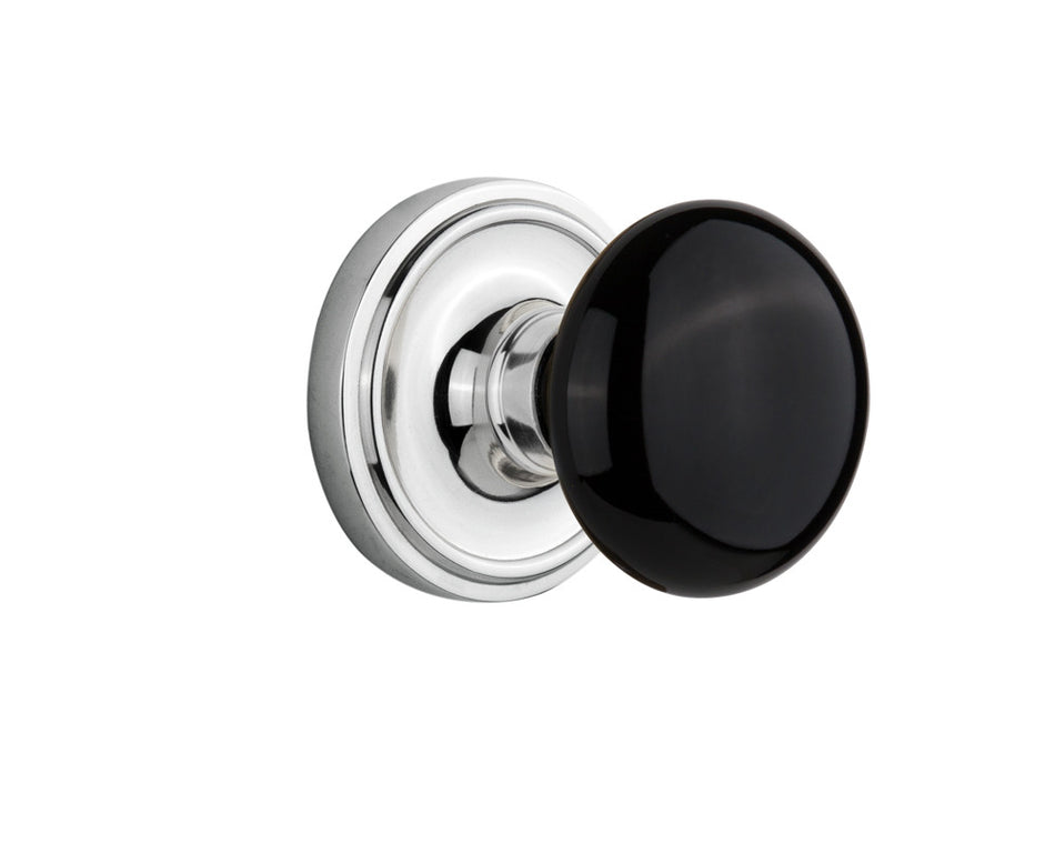 Nostalgic 710290: Classic Rosette w/Black Porcelain Knob Privacy Door Set - Bright Chrome