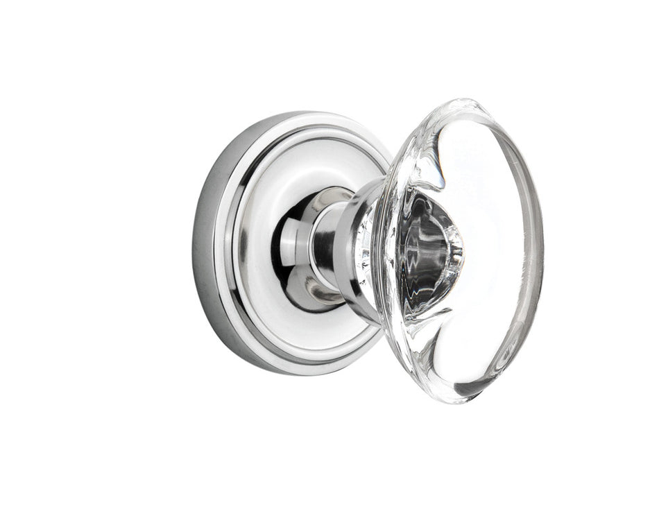 Nostalgic 711322: Classic Rosette w/Oval Clear Glass Crystal Knob Passage Door Set - Bright Chrome