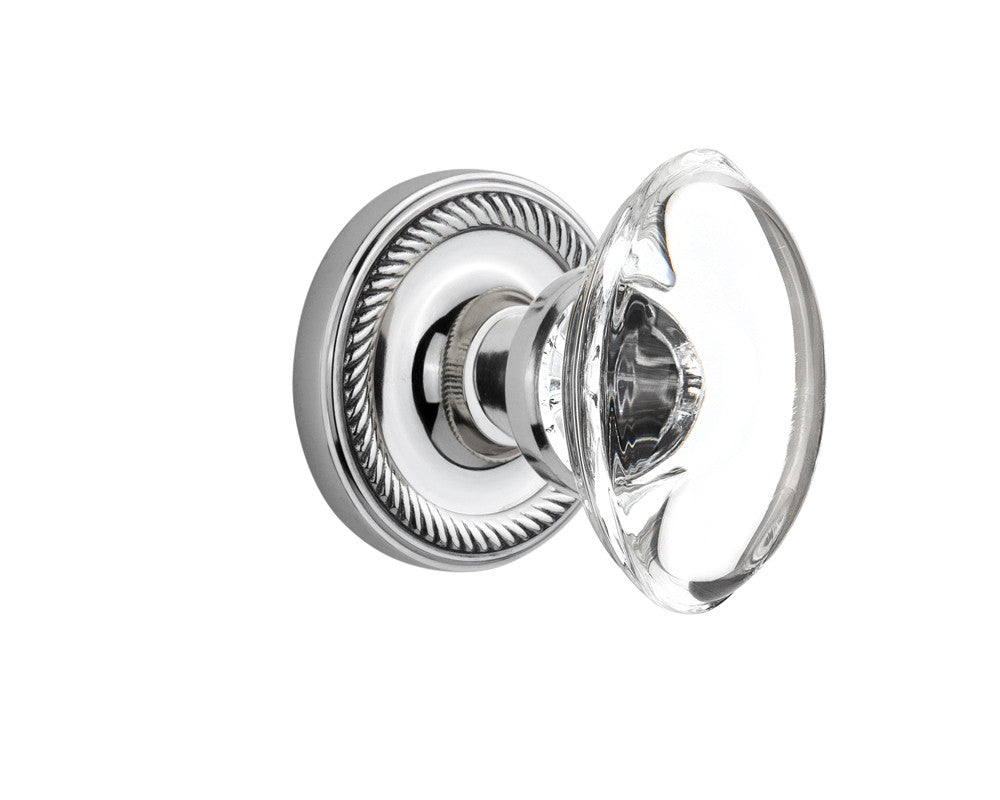 Nostalgic 711350: Rope Rosette w/Oval Clear Glass Crystal Knob Passage Door Set - Bright Chrome