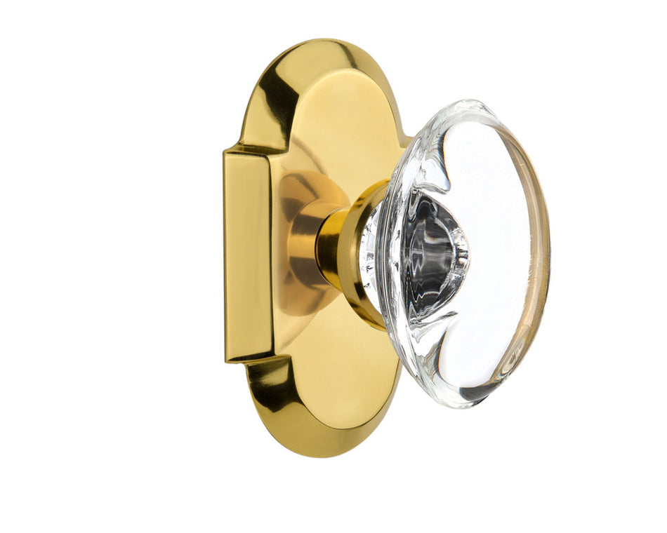 Nostalgic 711365: Cottage Backplate w/Oval Clear Glass Crystal Knob Passage Door Set - Polished Brass