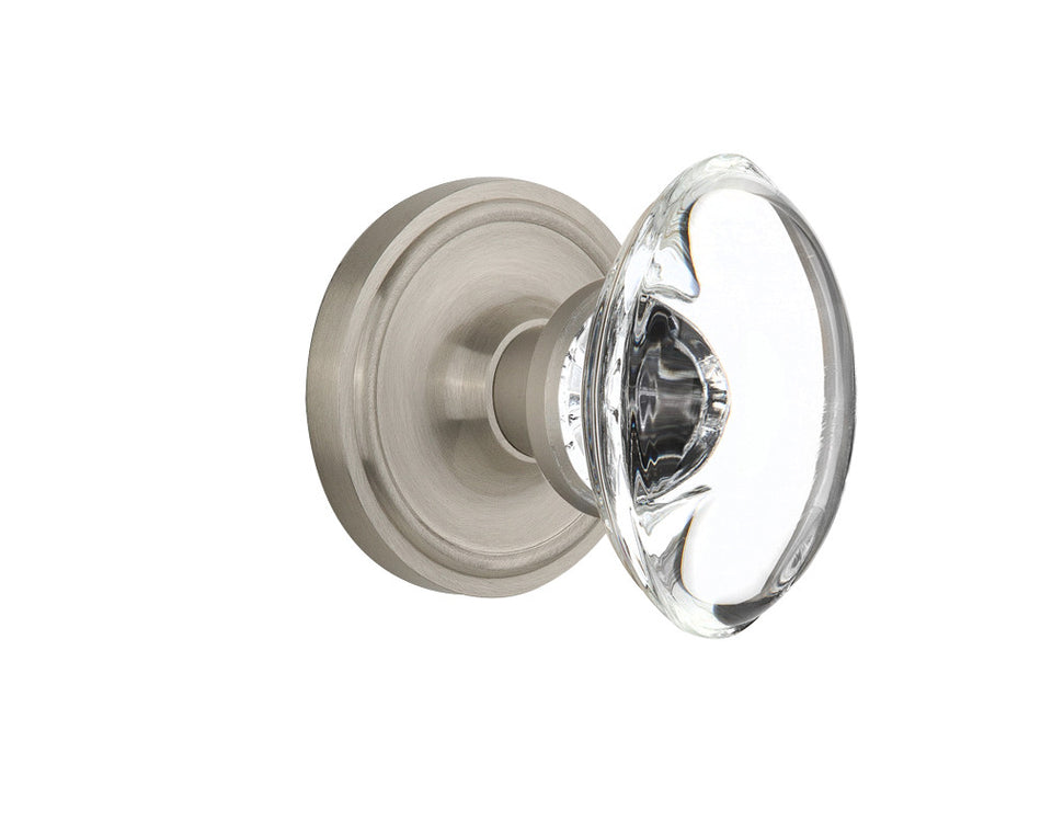 Nostalgic 711421: Classic Rosette w/Oval Clear Glass Crystal Knob Single Dummy Door Set - Satin Nickel