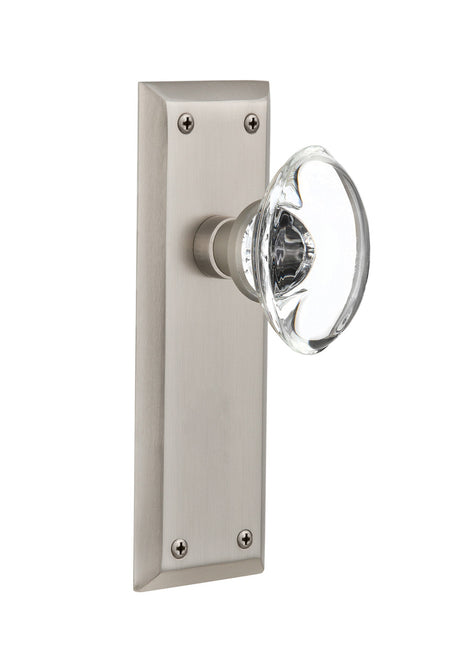 Nostalgic 711442: New York Backplate w/Oval Clear Glass Crystal Knob Single Dummy Door Set - Satin Nickel