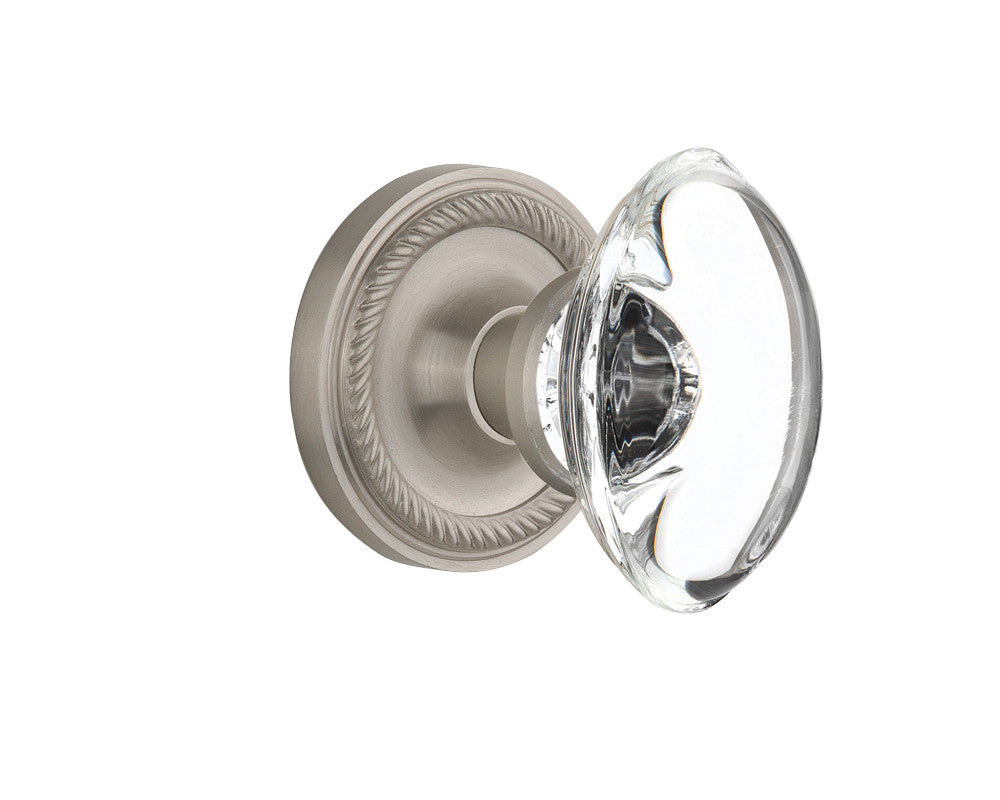 Nostalgic 711449: Rope Rosette w/Oval Clear Glass Crystal Knob Single Dummy Door Set - Satin Nickel