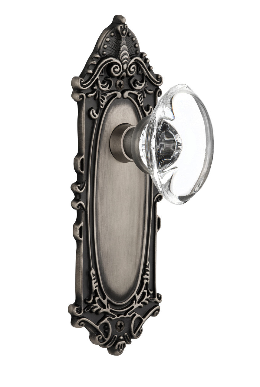 Nostalgic 711452: Victorian Backplate w/Oval Clear Glass Crystal Knob Single Dummy Door Set - Antique Pewter
