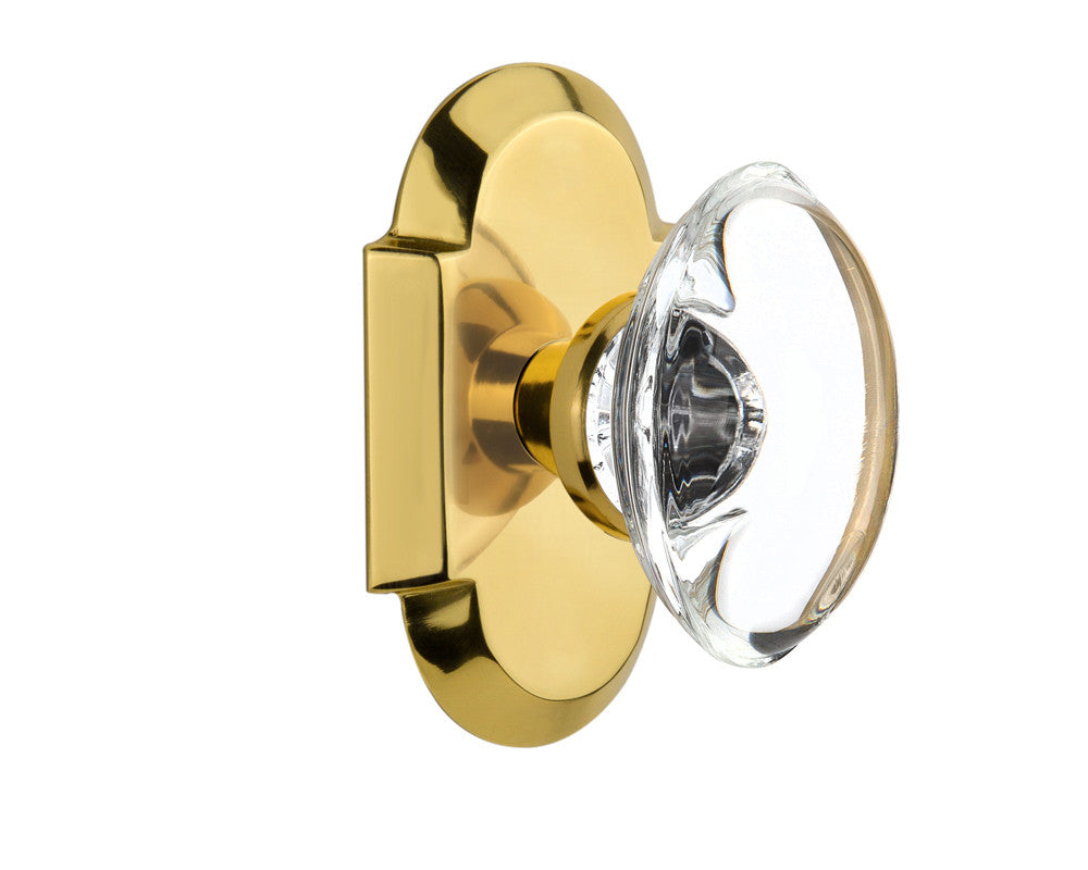 Nostalgic 711461: Cottage Backplate w/Oval Clear Glass Crystal Knob Single Dummy Door Set - Polished Brass