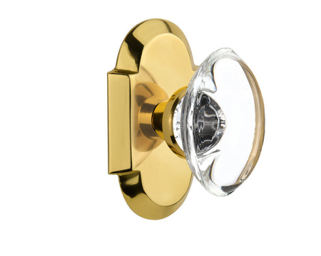 Nostalgic 711461: Cottage Backplate w/Oval Clear Glass Crystal Knob Single Dummy Door Set - Polished Brass