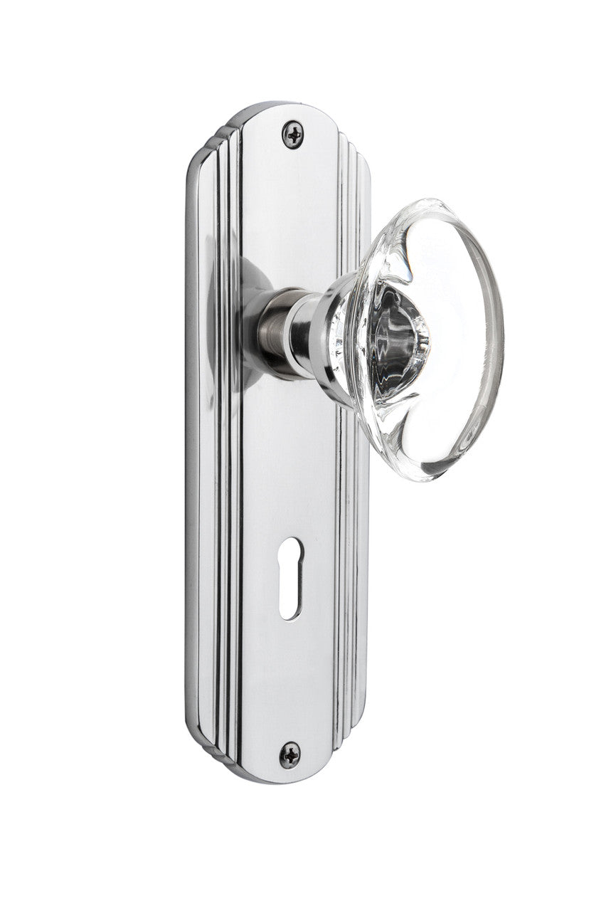 Nostalgic 711472: Deco Backplate w/Oval Clear Glass Crystal Knob Single Dummy Door Set - Bright Chrome