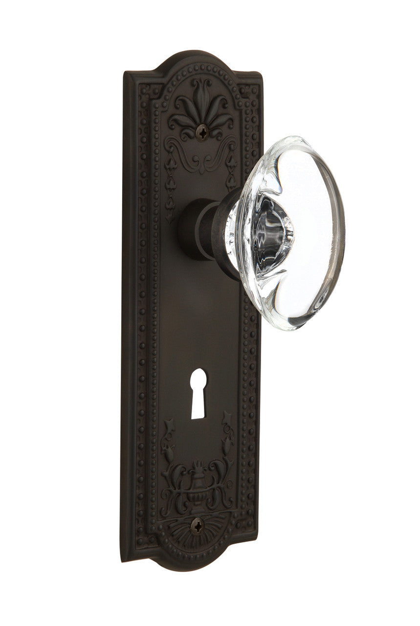 Nostalgic 711487: Meadows Backplate w/Oval Clear Glass Crystal Knob Single Dummy Door Set - Oil-Rubbed Bronze