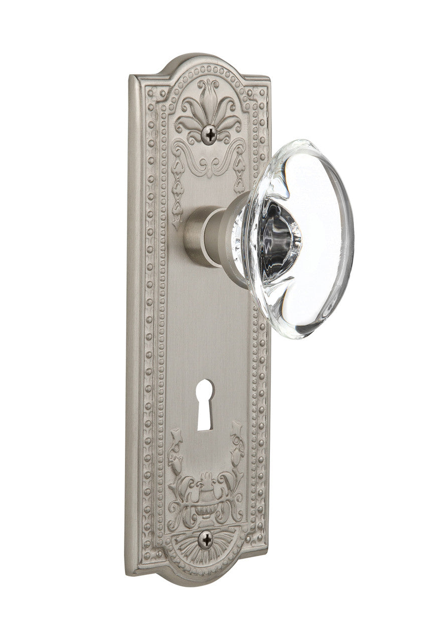 Nostalgic 711489: Meadows Backplate w/Oval Clear Glass Crystal Knob Single Dummy Door Set - Satin Nickel
