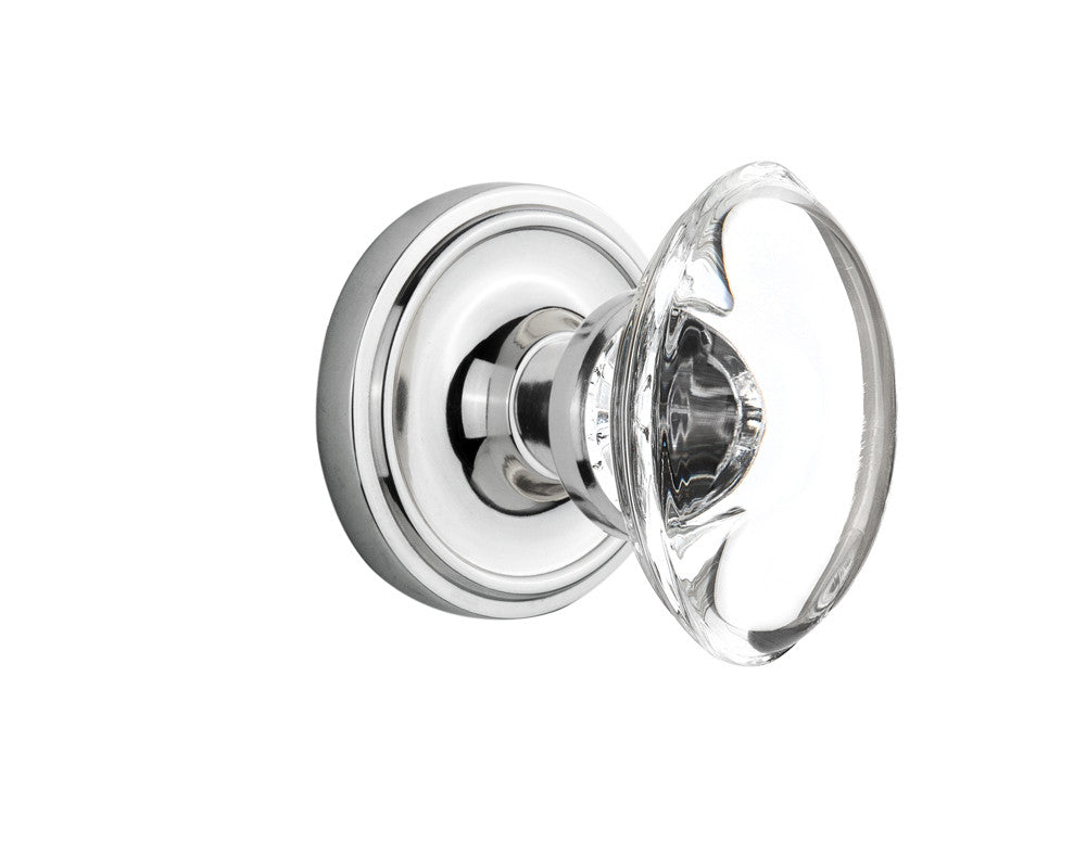 Nostalgic 711610: Classic Rosette w/Oval Clear Glass Crystal Knob Privacy Door Set - Bright Chrome