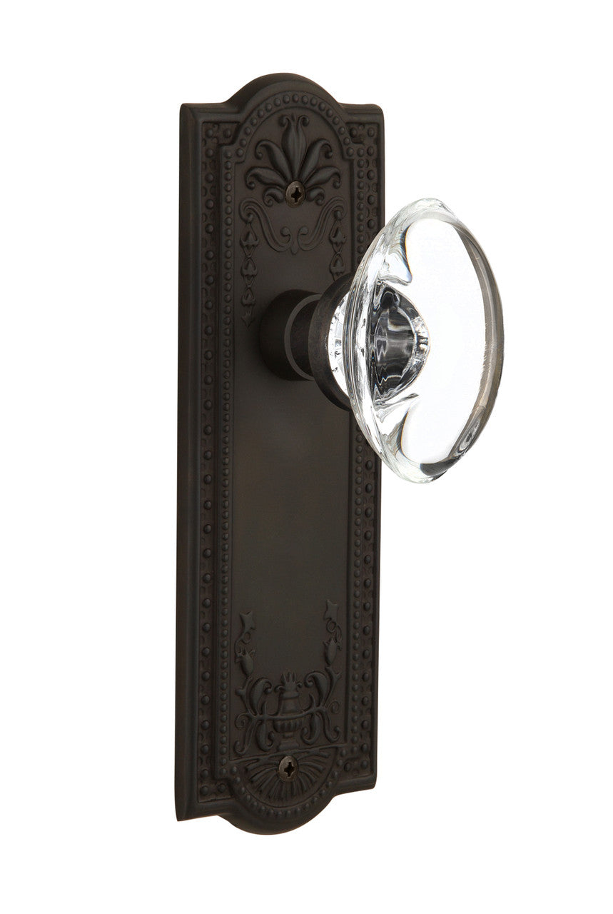 Nostalgic 711625: Meadows Backplate w/Oval Clear Glass Crystal Knob Privacy Door Set - Oil-Rubbed Bronze