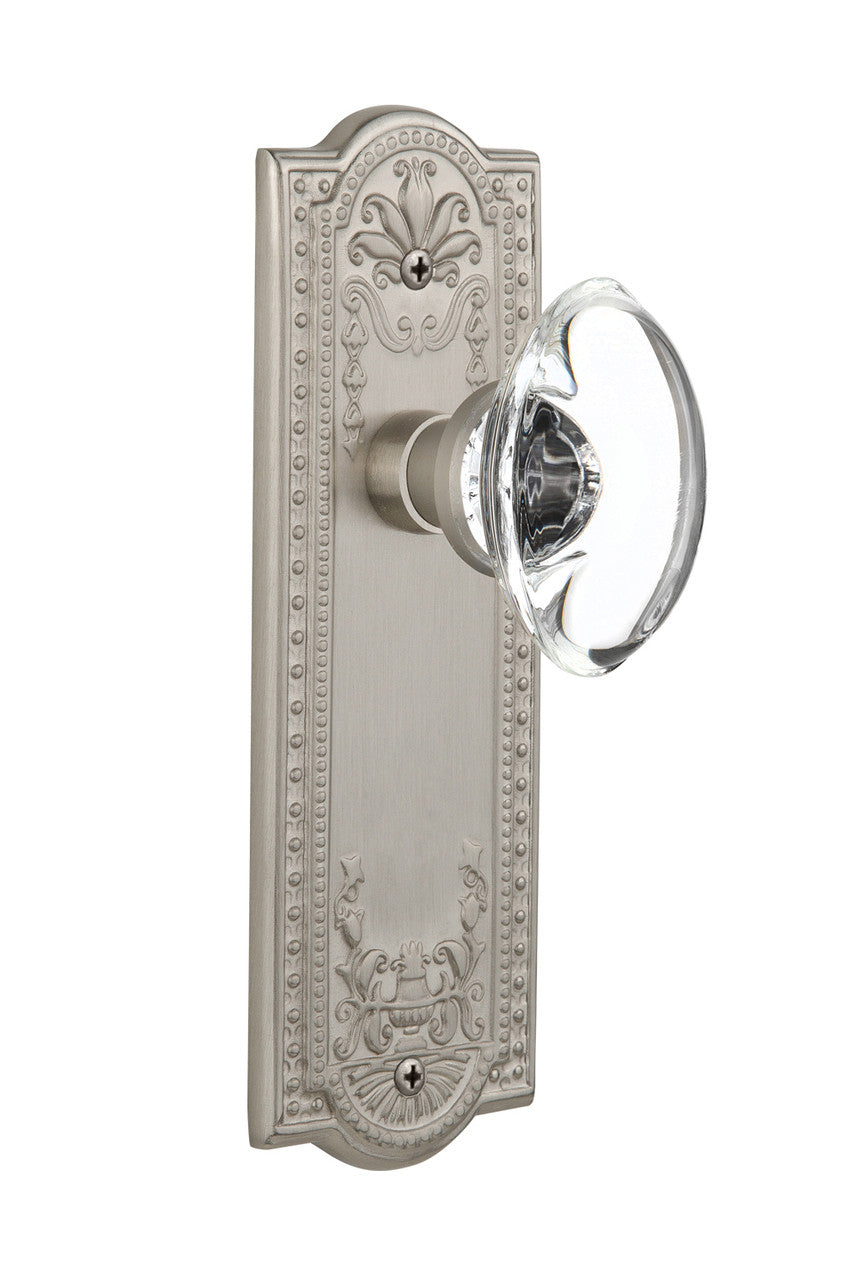 Nostalgic 711627: Meadows Backplate w/Oval Clear Glass Crystal Knob Privacy Door Set - Satin Nickel