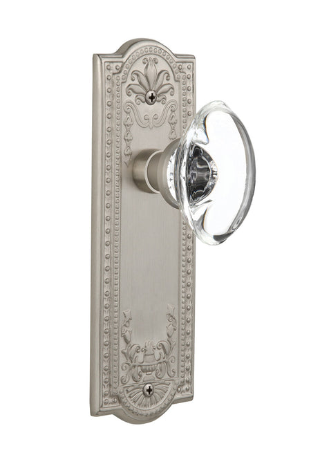 Nostalgic 711627: Meadows Backplate w/Oval Clear Glass Crystal Knob Privacy Door Set - Satin Nickel